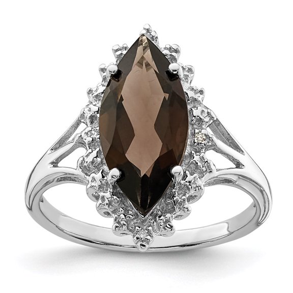 Auriga Fine Jewelry 925 Sterling Silver Marquise Cut Smoky Quartz and Diamond Accent Ring Size 7 for Women