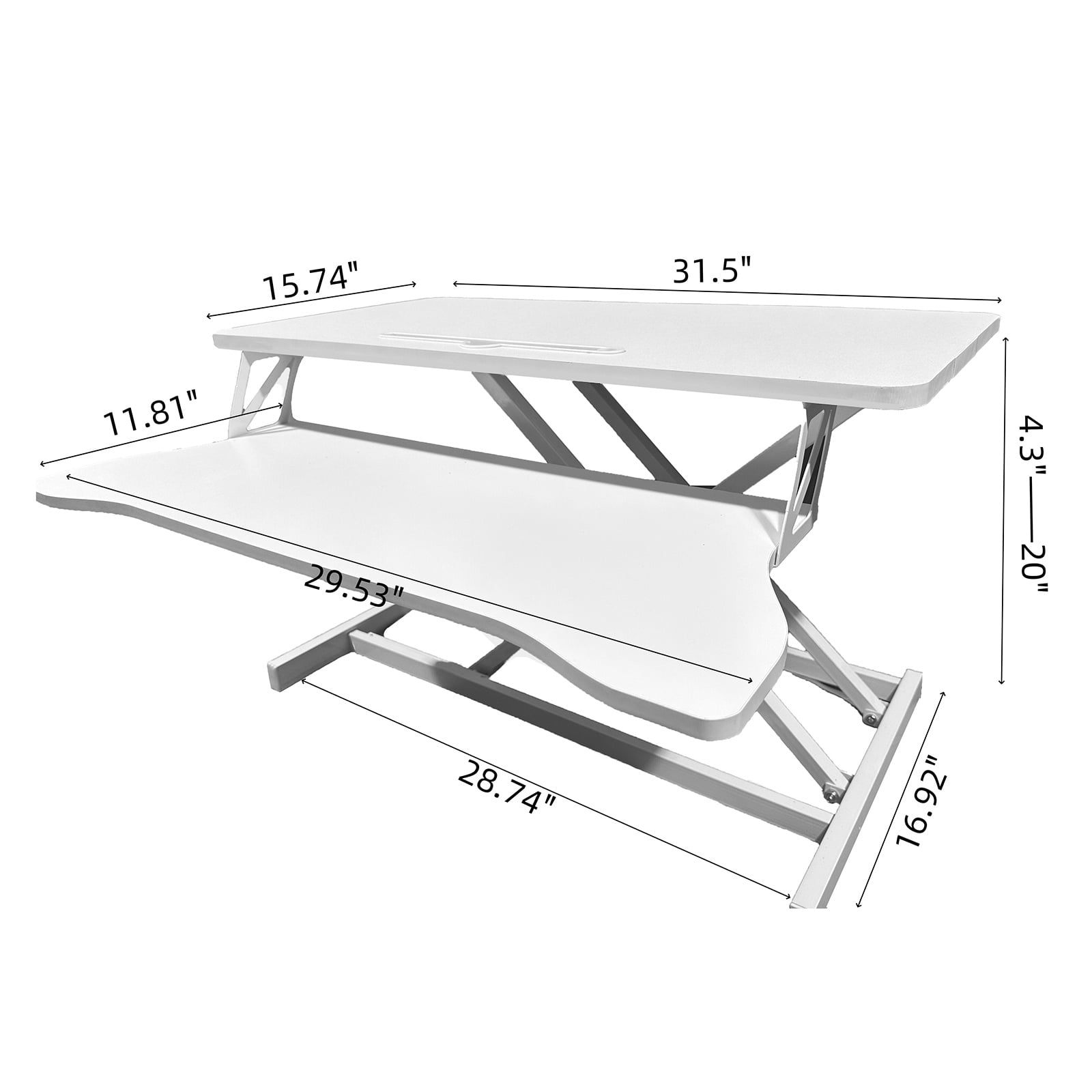 Deiokin 32" Height Adjustable Sit Stand Desk Converter, Dual Monitor & Laptop Workstation