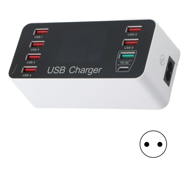 Desktop Charging Station, 40W USB Phone Charger LCD Digital Display Design Compact Wide Applicability For Office For Outdoor For Traveling EU Plug 100-240V,US Plug 100-240V,UK