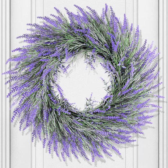 Corona de lavanda artificial HUZIYAHAN, 60 cm, para puerta de entrada