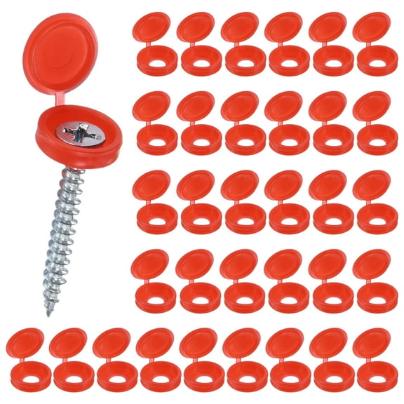 Uxcell 100-Pack Plastic Hinged Screw Covers Caps, 5mm Shutter Screws with Caps, Fold Screw Snap Covers, Washer Flip Screw Cover [Red]