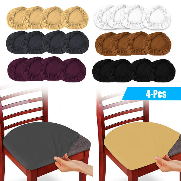 4 Piece Stretch Dining Room Chair Seat, How To Cover A Chair Seat With Material