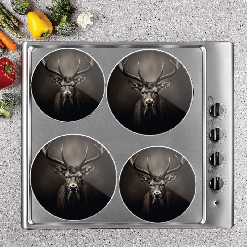 Bahomeck Electric Stove Burner Covers Set Of 4,Majestic Deer With Antlers Metal Gas Stove Burner Covers,Protecting Gas Stoves,8 Inch And 10 Inch