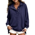 thumbnail image 5 of Visaly Henley Neck Sweatshirts for Women Comfy Pullover Sweatshirt Mock Neck Sweatshirt Flowy Tunic Sweatshirt Plain Sweatshirt Soft Lounge Mock Neck Sweatshirt Trendy Outfits Clothes Navy S, 5 of 5
