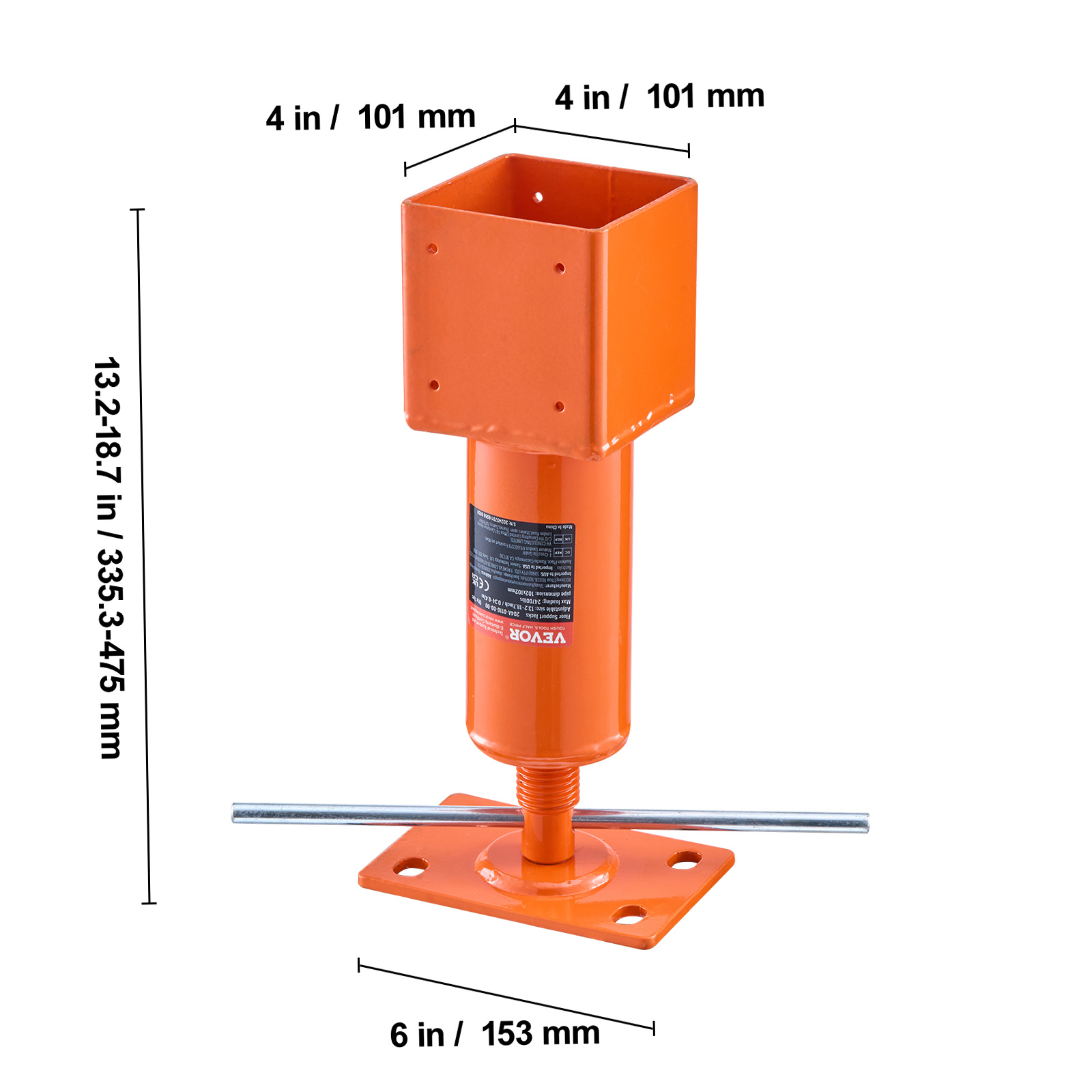 VEVOR Screw Jack Post, 4" x 4", 13.2"-18.7" Height Range, 24700 lbs Max Load Capacity, Adjustable Shore Jack, Temporary House Jack Pole for Home Leveling, Lifting Floor Crawlspace Basement Shore Beam