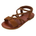 thumbnail image 6 of Girls Gladiator Sandals Open Toe Strappy Flat Shoes Summer Beach Vacation Dress Shoes with Elastic Ankle Strap Brown 13 Little Kid, 6 of 6