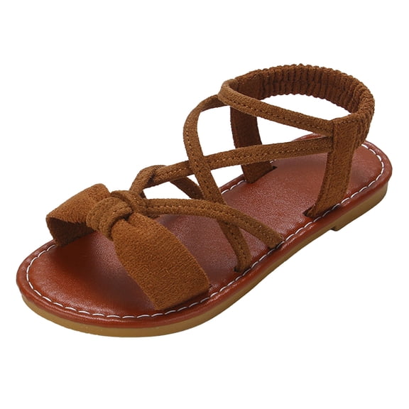 Rotm Dressy Shoes for Girls Girls Sandals Kids Open Toe Ankle Strap Wedding Party Toddler Kids Princess Shoes Brown,8