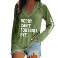 thumbnail image 2 of Green Sweatshirt for Women Sorry Can'T Football Bye New Long Sleeved V Neck Hoodie Plus Size Women's Clothing, 2 of 4