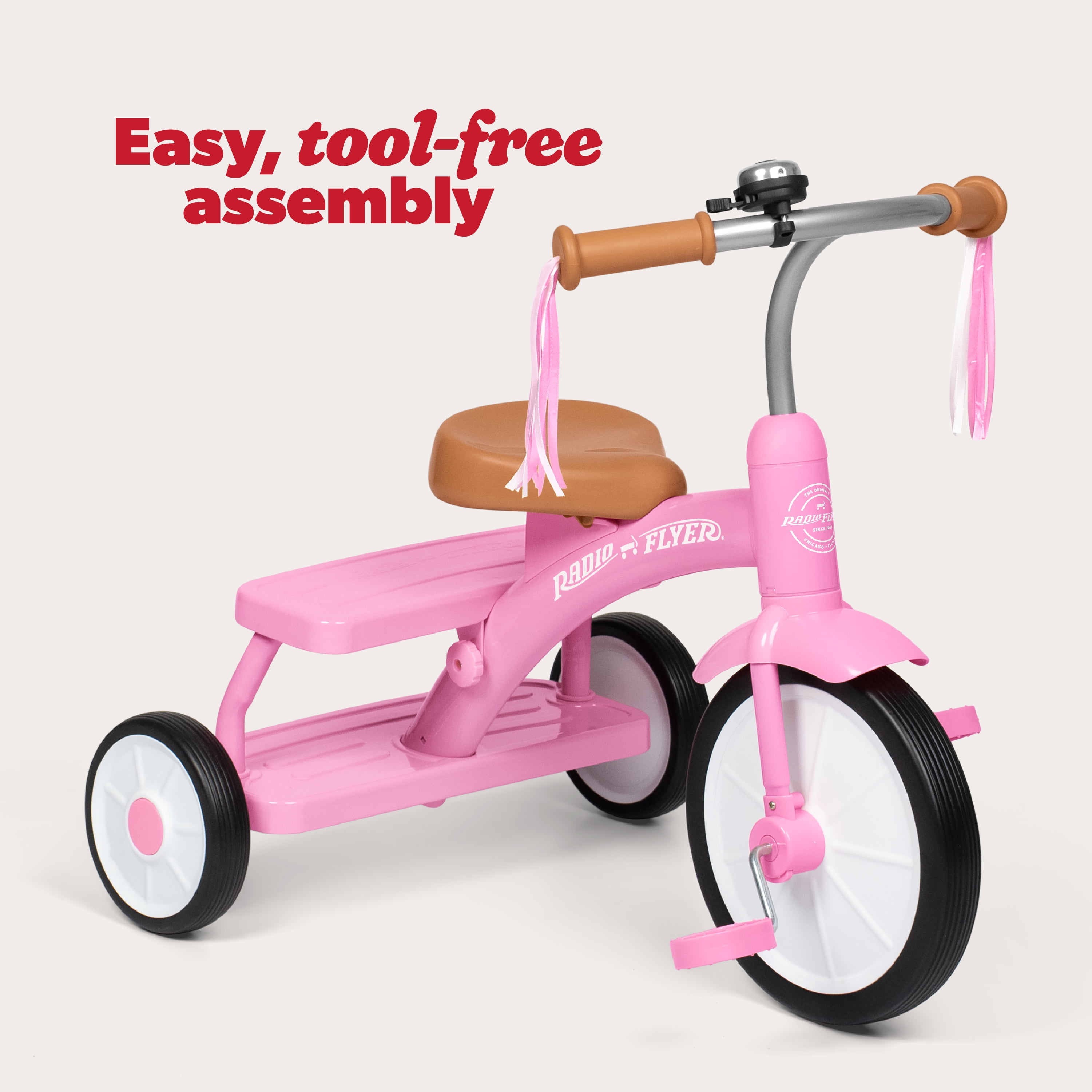 Radio Flyer Classic Double Deck Trike Beginner Tricycle for Kids Age 2.5-5, Pink