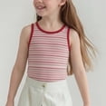 thumbnail image 3 of Girls Cropped Tanks - Crew Neck Crop Tank Tops for Girls Casual Striped Print Lightweight Sleeveless Crop Tops Red 11-12 Years, 3 of 5