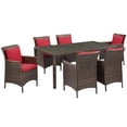 thumbnail image 2 of Modway Conduit 7 Piece Outdoor Patio Wicker Rattan Dining Set in Brown Red, 2 of 6