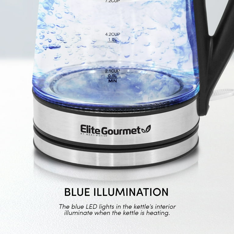 Elite Gourmet EKT-602 Electric 1.7L BPA Free Glass Kettle Cordless 360?  Base