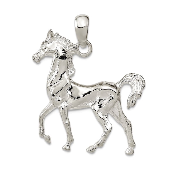 925 Sterling Silver Rhodium Plated Polished 3d Standing Horse Pendant Necklace 27x24mm Wide Pendant for Women