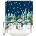 thumbnail image 3 of Polyester Fabric Navy Blue Snowman Christmas Shower Curtain, Teal Xmas Tree Winter Snowflake, Waterproof Bathtub Curtain Bathroom Decor Set with Hooks 72 x 72 Inches,, 3 of 6