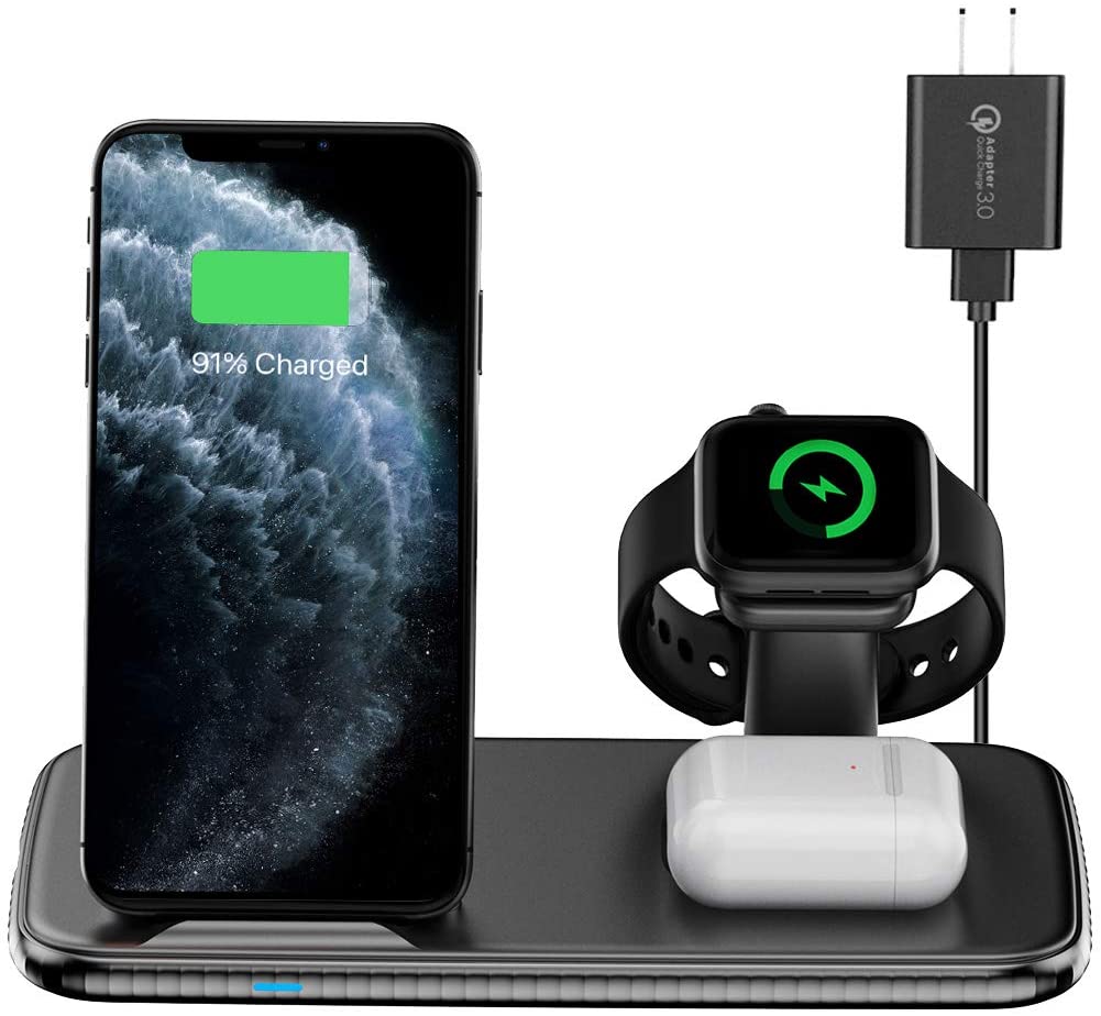 AIMTYD Wireless Charging Station, for Apple Watch/iPhone/Airpods, iWatch 6/ SE/5/4/3/2, iPhone 12/12 Pro/12 mini/11/11 Pro/11 Pro Max/XS/XS Max/XR/XS/X,  Airpods Pro/2/1 (V5,Black) | Walmart Canada