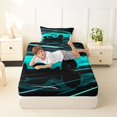 thumbnail image 4 of Castle Fairy Neon Sports Car Twin Sheet Sets 3pcs for Teens, Light Trail Race Bedding for Modern Bedroom, Teal Black, 4 of 6
