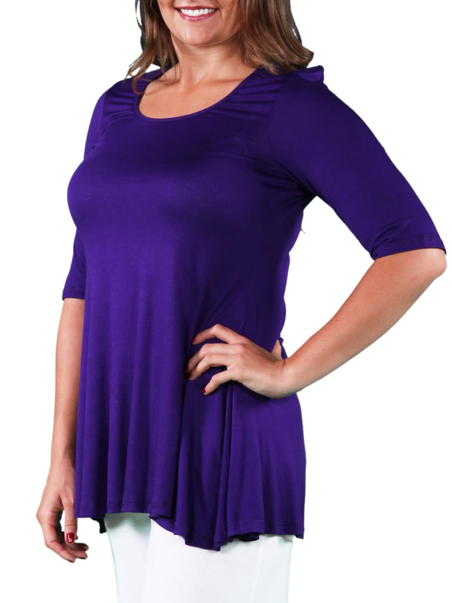 24/7 Comfort Apparel Women's Plus Size Elbow Sleeve Tunic Top