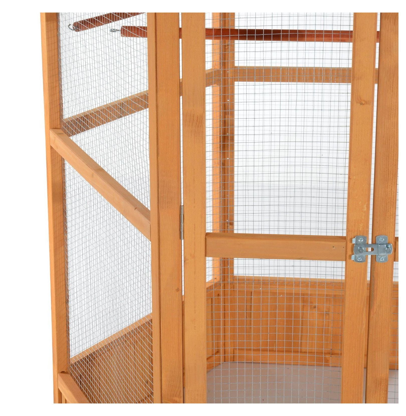 69" Large Wooden Bird Aviary, Hexagonal Outdoor Flight Cage with Roof - Brown