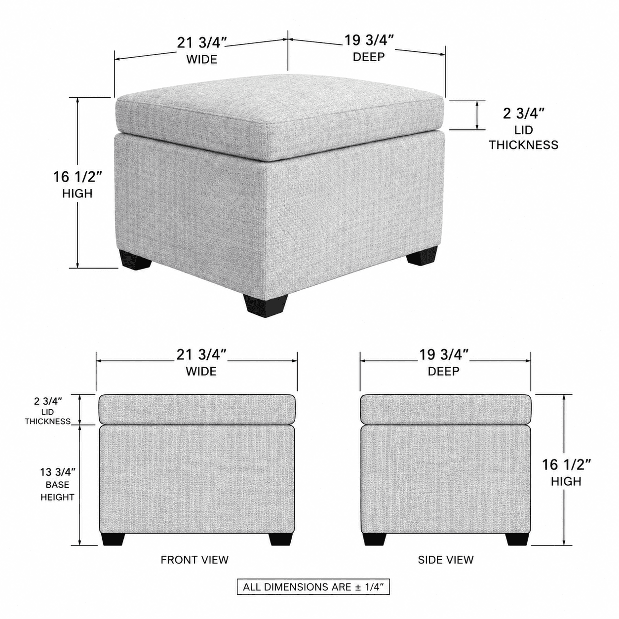 Sanford Living Jackson Square Storage Ottoman, Matisse, Black