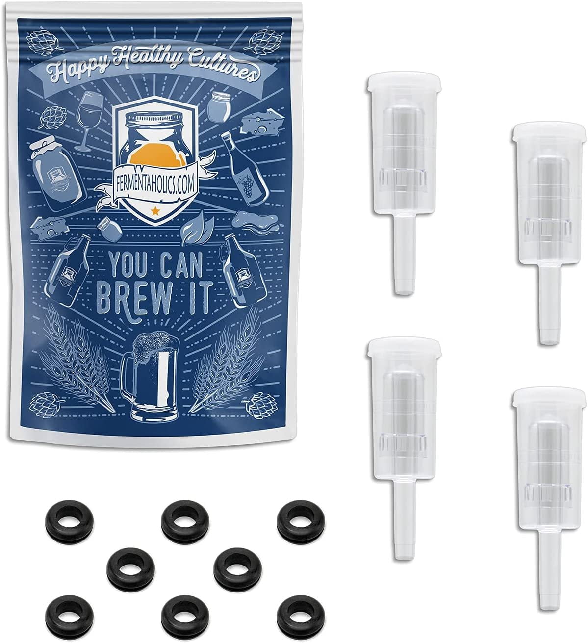 3Piece Airlock and Grommet Set Comes with 4 Airlocks and 8 Grommets