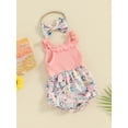 thumbnail image 4 of Yunliwuli Infant Baby Girl Summer Jumpsuit with Bow Headband Sleeveless Flower Print Patchwork Romper Set, 4 of 10