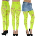 thumbnail image 2 of ToBeInStyle Women's Shredded Ripped Holes Punk Footless Tights - Neon Green - One Size, 2 of 6