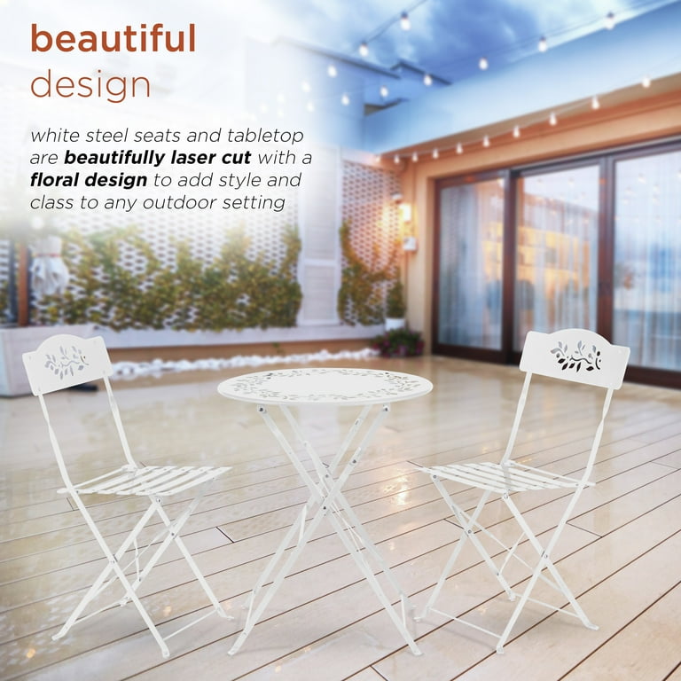 Alpine Corporation 3 Piece Metal Floral Patio Bistro Set with