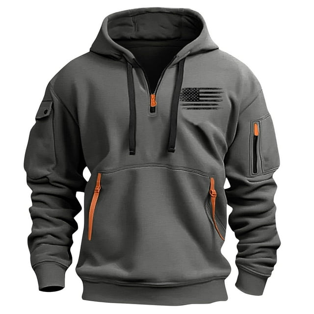 Lovzfmll Printed Zip-Up Hooded Sweatshirt with Pockets for Men, Long Sleeve Pullover for Spring and Fall Dark Gray, S