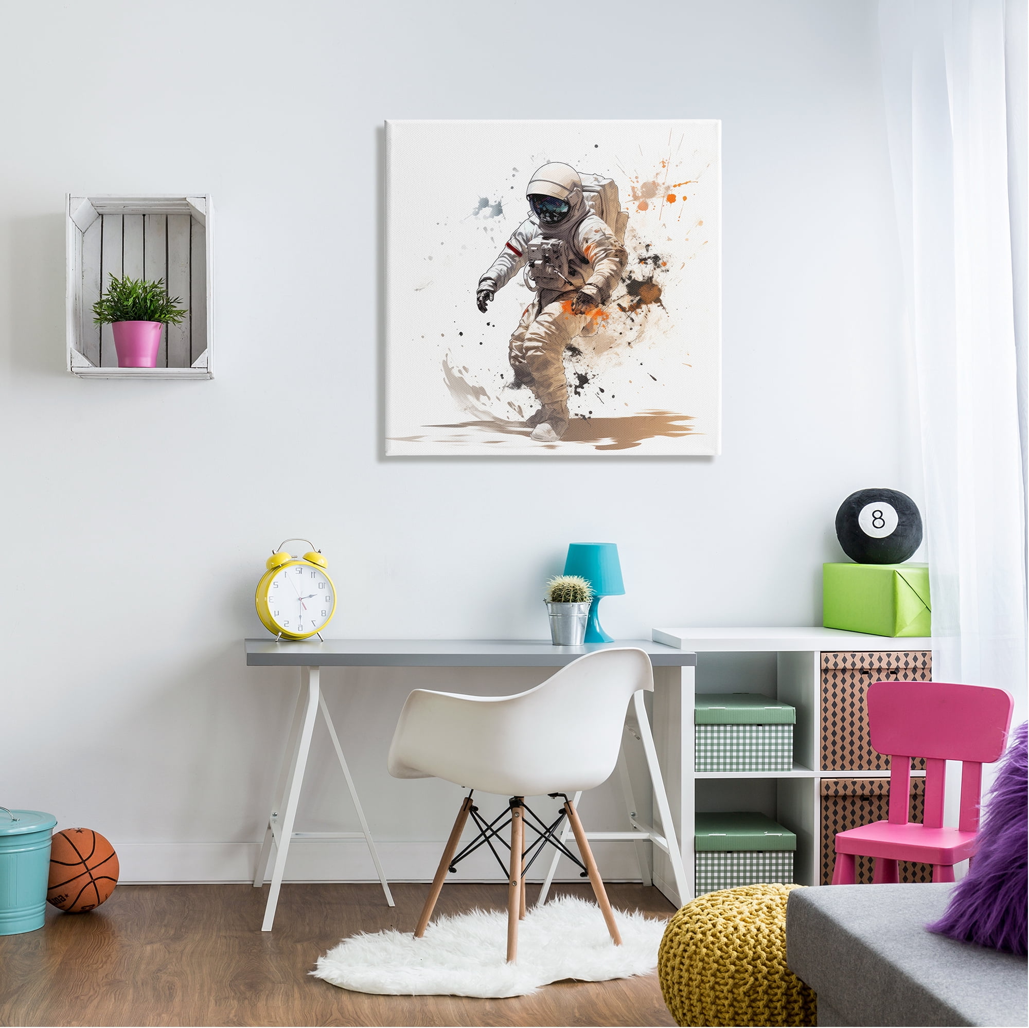 Stupell Industries Astronaut with Modern Splash Abstract Painting Gallery Wrapped Canvas Art Print Wall Art, 30 x 30
