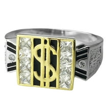 Mens 925 Sterling Silver $ Dollar Sign Black & Gold Finish Iced Bling Pinky Hip Hop Ring Size 6