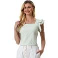 thumbnail image 1 of Top de Verano a Cuadros Allegra K con Volantes y Cuello Cuadrado Verde S, 1 of 4