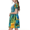 thumbnail image 2 of Fotbe Bright Paper Cactus Scene Pattern Dress Casual Womens Fashion Short Sleeve Maxi Dress T Shirt Dress Striped Long Color Block Maxi Dress, 2 of 6