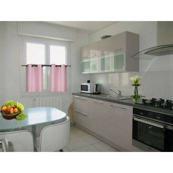2 piece short blackout Insulated Curtain 30" Wide X 36" Long Half Window Panels Tiers Grommet top Pink color D24