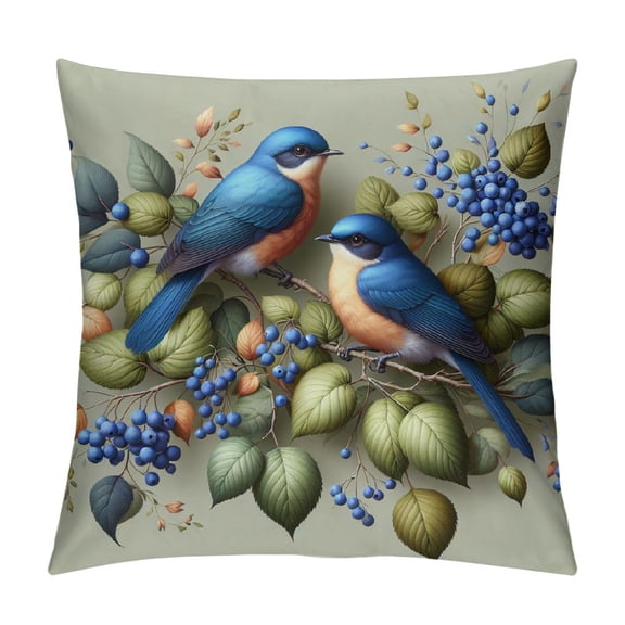 JRXY Pillow Cushion Case Blue Birds with Berries Square Decorative Throw Pillow Covers Spring Outdoor Bird Flower Bed Throw Pillows for Couch Bed Living Room Car White