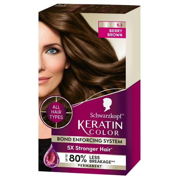 Schwarzkopf Keratin Color Permanente Color de Cabello 5.3 Berry Brown 1 Aplicación - Tinte permanente inspirado en el salón para hasta un 80% menos de rotura en comparación con el cabello sin tratar y