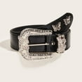 thumbnail image 7 of ITSAME Leather Rhinestone Belts for Women, Silver Buckle Sequin Adjustable Ladies Cowboy Fashion Waistband Black Free Size, 7 of 7