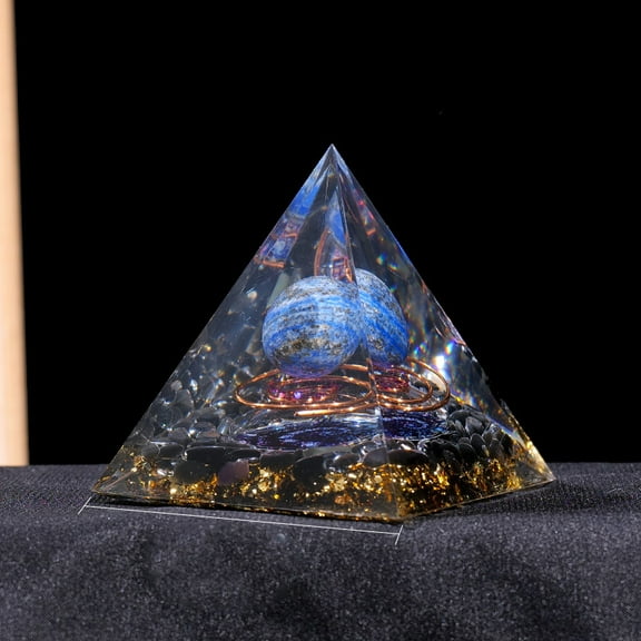 2pcs Resin Orgonite Pyramid Display Decorations with Lazuli for Home Office Desk 60mm