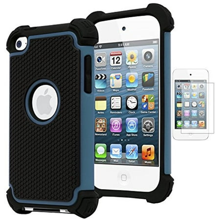 Bastex Hybrid Armor Case for Apple iPod Touch 4, 4th Generation - Blue+BlackINCLUDES SCREEN (Best Waterproof Case For Ipod Touch 4th Generation)