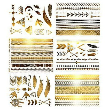 Terra Tattoos Temporary Hair Tattoos - Over 75 Metallic Bohemian Designs in (Best Bull Tattoo Designs)