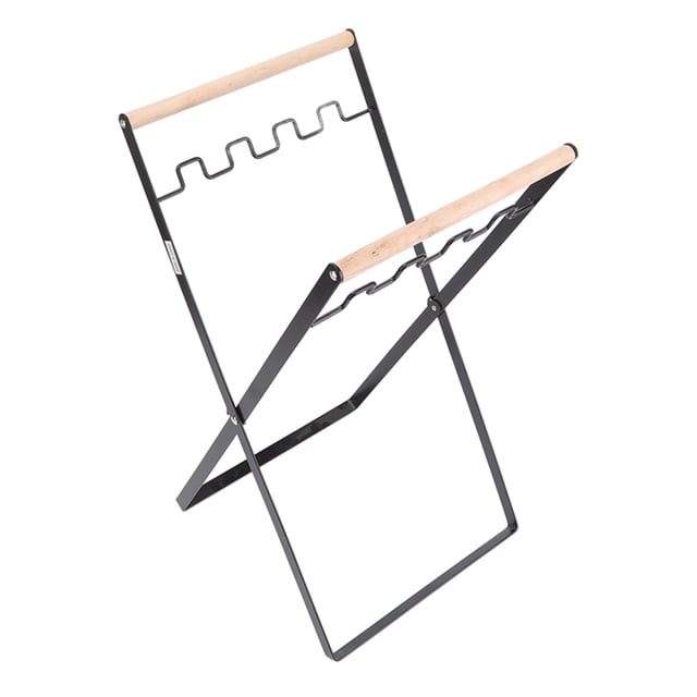 Soporte para bolsas de basura, de caucho, con mango de madera y soporte de hierro, aspecto plano, plegable, portátil, para uso en interiores y exteriores, color negro.