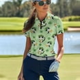 thumbnail image 3 of COEQINE Women V Neck Golf Shirts 1/4 Zip Short Sleeve Workout Polo Shirts Cat Hat Shamrock and Glass Print Quick Dry Fit Golf Tops Lightweight Tennis Activewear, XL, 3 of 7