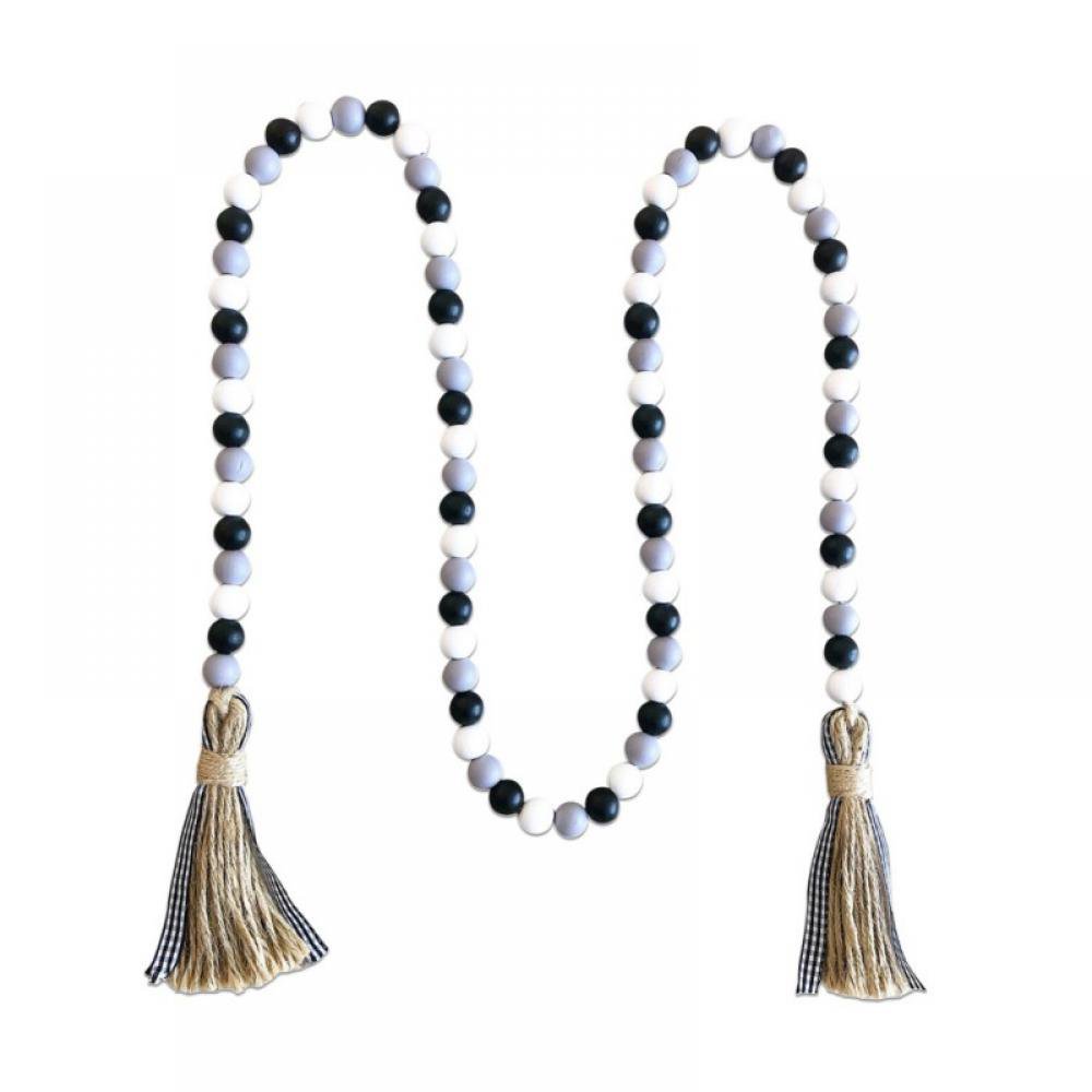 Fall decorations are from the dollar tree and walmart. hurricane lamps Pretty Comy Black And White Wood Bead Garland With Tassels Rustic