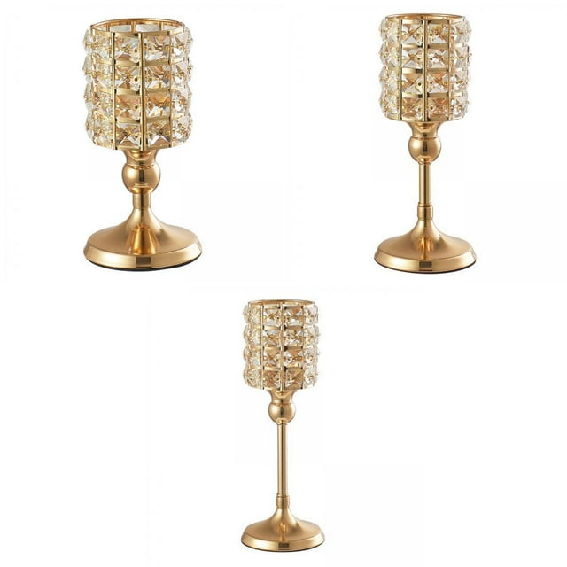 3 piezas de candelabros de oro para bodas de cristal decoración de oficinas de iglesia BLESIY candelabros de escritorio de cristal