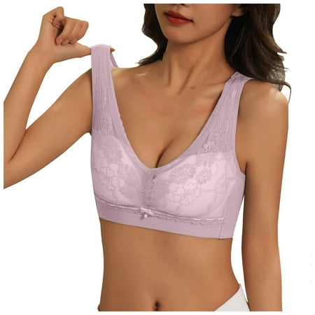 OJSFQUFP Wireless Lace Bralette Sexy Lace Bra with Deep V Neck Everyday Comfort Padded Bras for Women No Underwire Small Gathered To Show Large Do Not Sagging Daily Bra Light Purple 34
