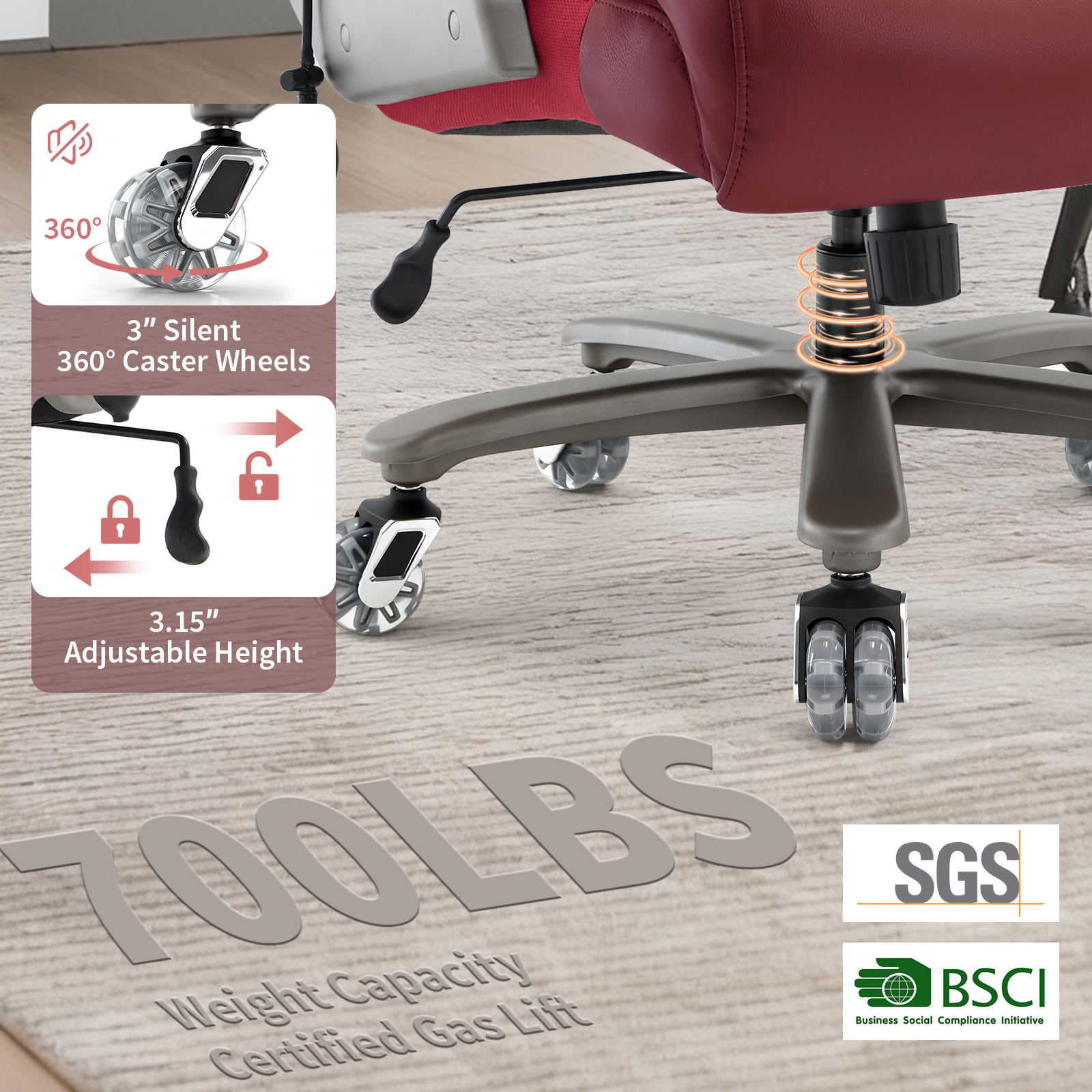 Big and Tall Office Chair 700lbs, High Back Executive Desk Chair with Adjustable 3D Arms&Lumbar Support for Back Pain, Heavy Duty Computer Chair with Strong Mental Base&Dual Rubber Wheels