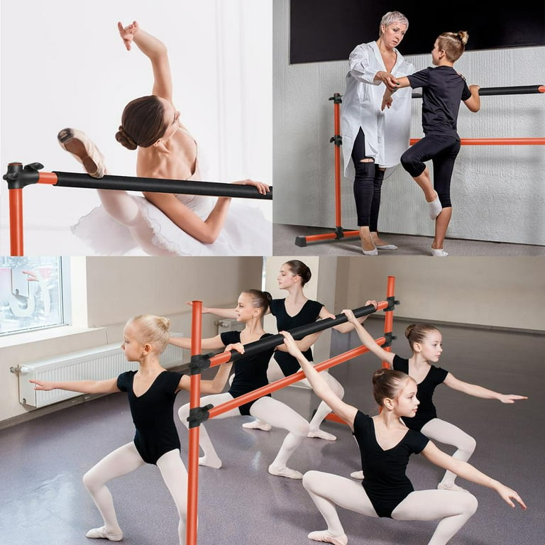 Double-Decked Liftable Home Dance Studio Ballet Pole ,Home Workout Barre  Equipment for Home with Anti Slip Base Height Adjustable Bars Stretch Band