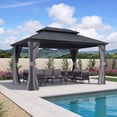 thumbnail image 3 of PURPLE LEAF 10' x 14' Permanent Hardtop Gazebo Aluminum Frame Gazebo with Galvanized Steel Double Roof, UV-Resistant for Backyard Patio Lawn and Garden, Netting & Curtains included - Grey, 3 of 15