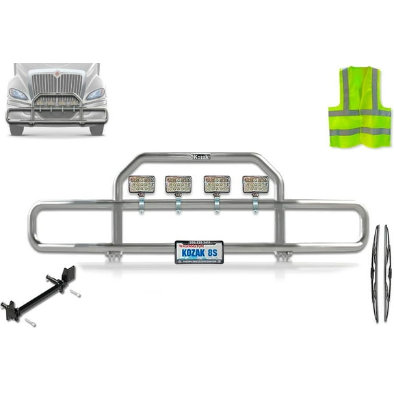 Kozak Front Grille Deer Bumper Guard Chrome International Prostar (Plastic Bumper) 2008 