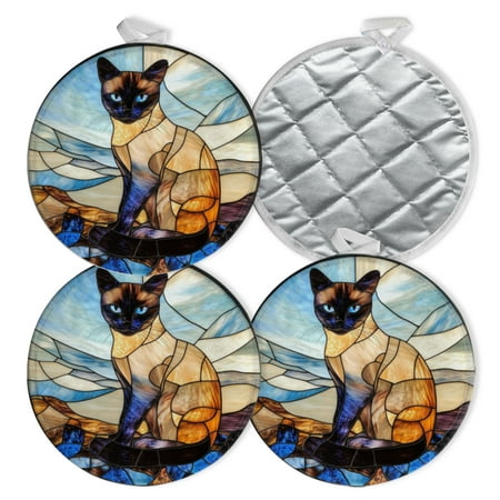 

4 PCS Pot Holders for Kitchen Potholders Sets with Hook for Oven Cooking Baking Elegant Siamese Cat Sitting On The Ground