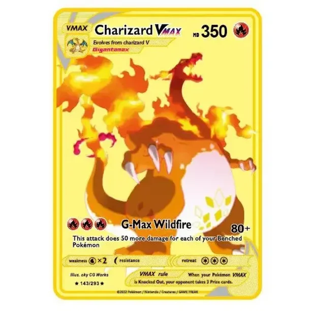 37 Styles 10000PH Gold Metal Card Arceus Pikachu Charizard VMAX Spanish Version Game Collection Metal Iron Cards Kid Gifts